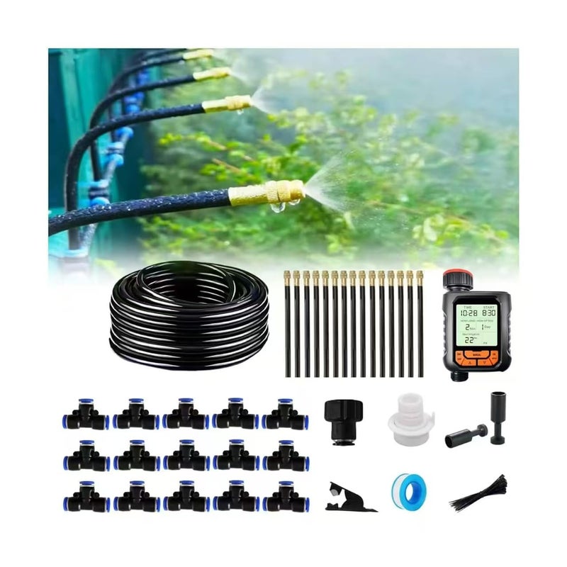 MOCOBER New drip Irrigation kit, Automatic Garden Watering System, Quick Connector and 360-degree Bending Dropper atomizing Copper Nozzle, Garden Plant Lawn Courtyard Watering System. (Timer) - Image 1